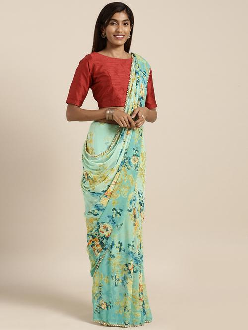 floral printed saree with blouse - 16463104 - Very Small Image - 1