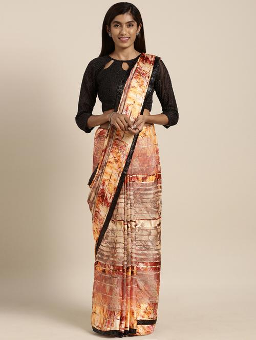 striped printed saree with blouse - 16463108 - Very Small Image - 1