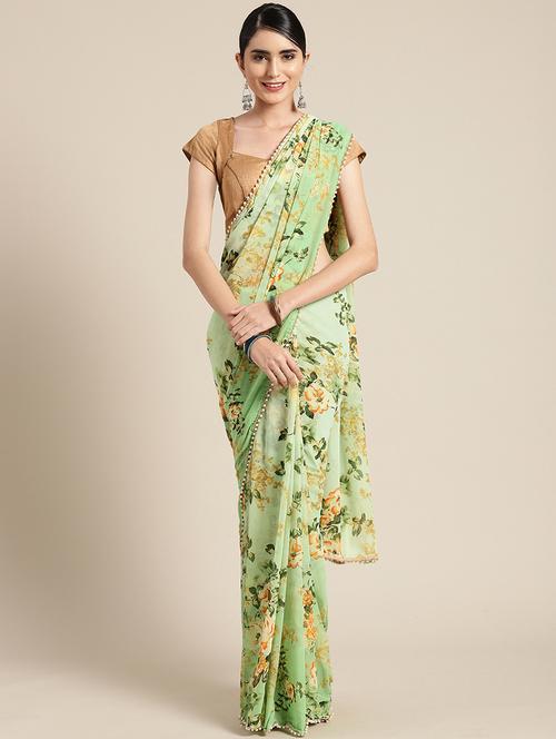floral printed saree with blouse - 16463118 - Very Small Image - 1