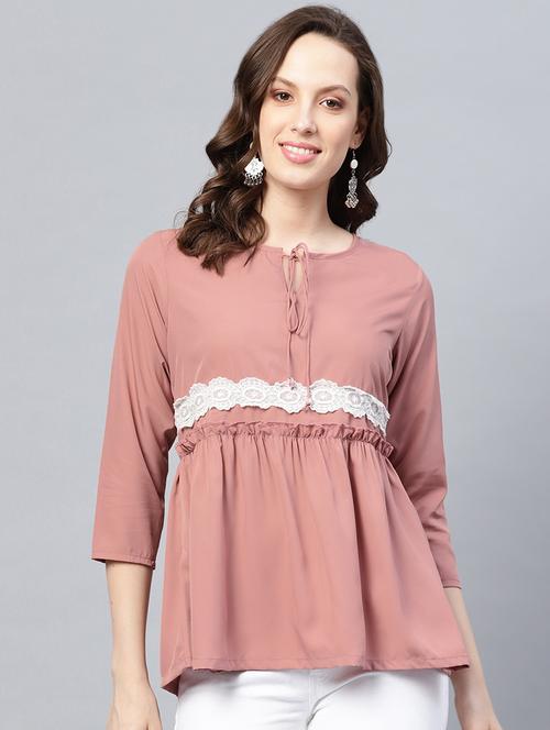 beige poly crepe regular top - 16463208 - Very Small Image - 1