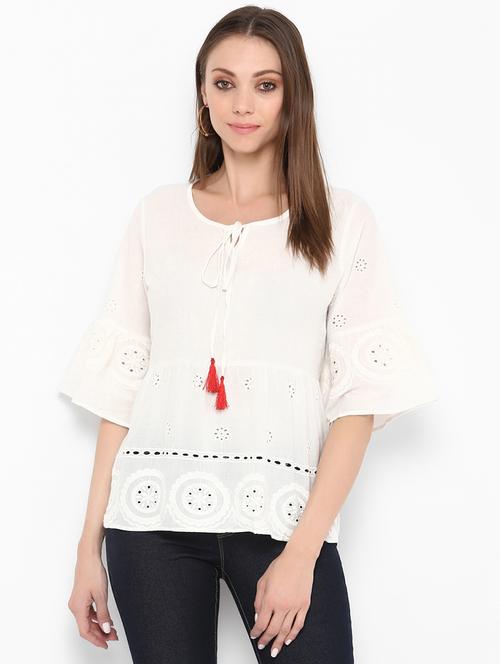 tassel tie up schiffli tunic - 16463228 - Very Small Image - 1