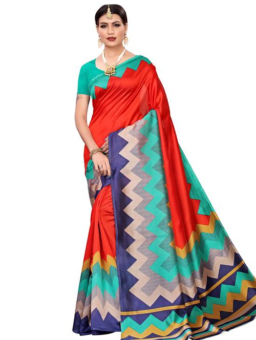 red art silk printed saree with blouse - 16463831 - Very Small Image - 1