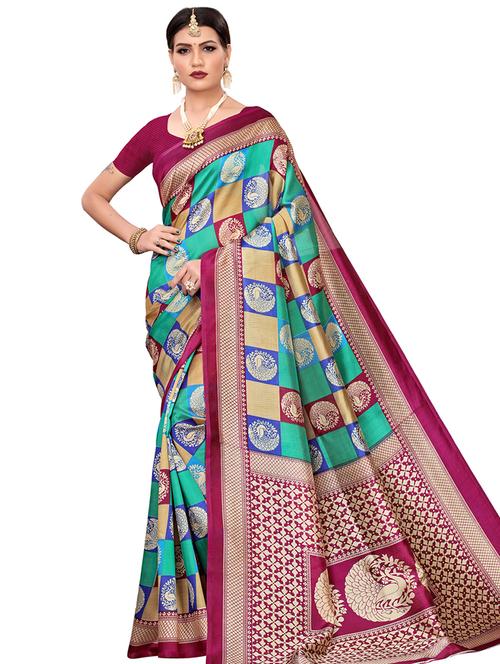 checkered printed saree with blouse - 16463835 - Very Small Image - 1