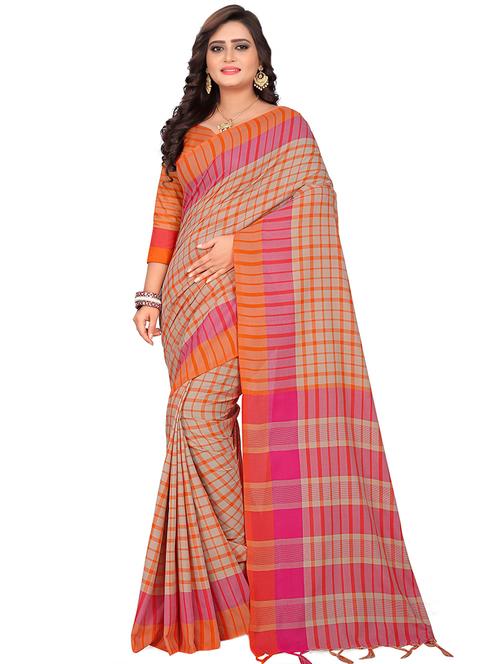 contrast checkered woven saree with blouse - 16465230 - Very Small Image - 1