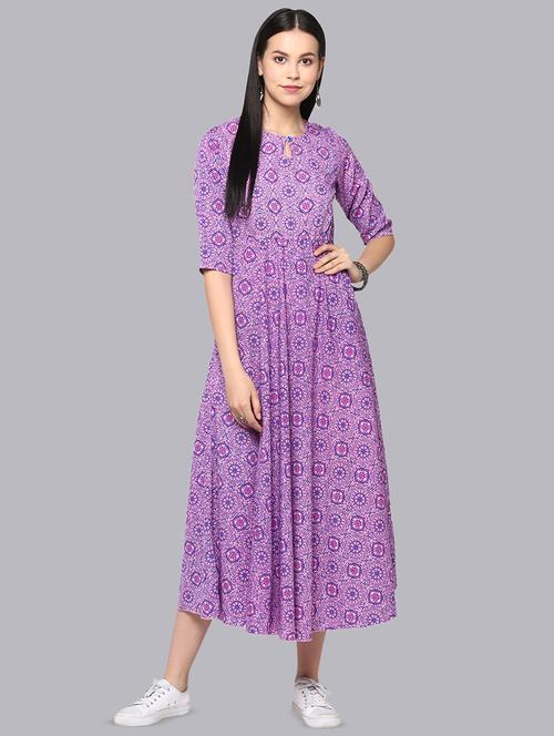 printed flared ethnic dress - 16465558 - Very Small Image - 1