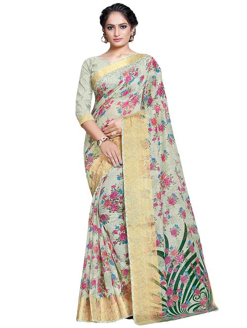 floral printed saree with blouse - 16465643 - Very Small Image - 1