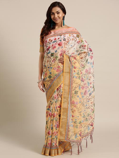 floral printed saree with blouse - 16465647 - Very Small Image - 1