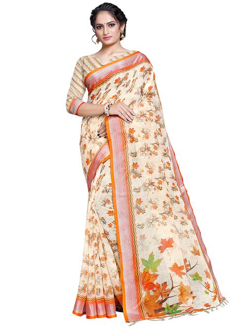 floral printed saree with blouse - 16465649 - Very Small Image - 1