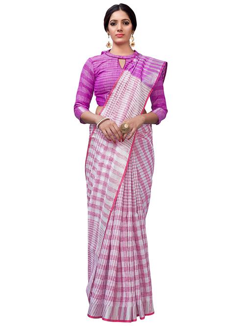 checkered printed saree with blouse - 16465650 - Very Small Image - 1