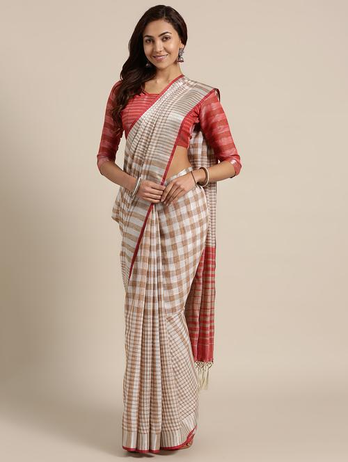 checkered printed saree with blouse - 16465653 - Very Small Image - 1
