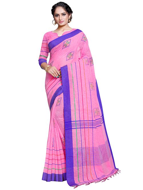 stripes embroidered saree with blouse - 16465656 - Very Small Image - 1