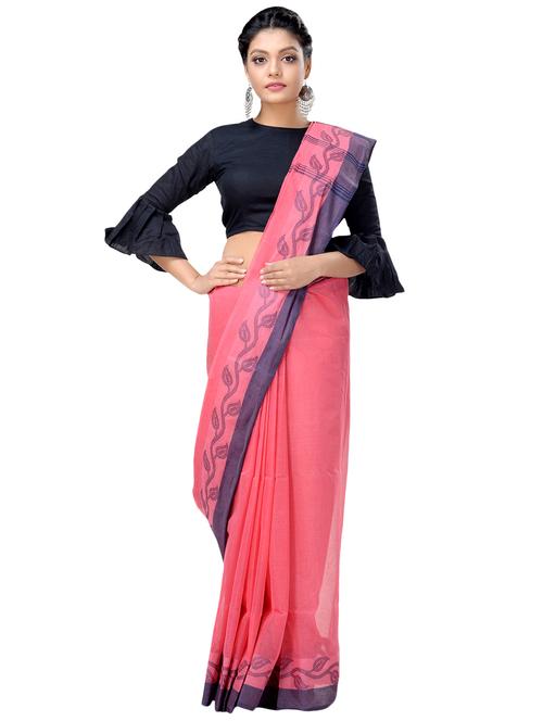 solid bordered tant saree - 16465884 - Very Small Image - 1