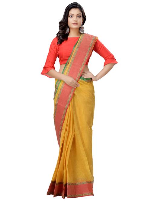 solid bordered tant saree - 16465888 - Very Small Image - 1