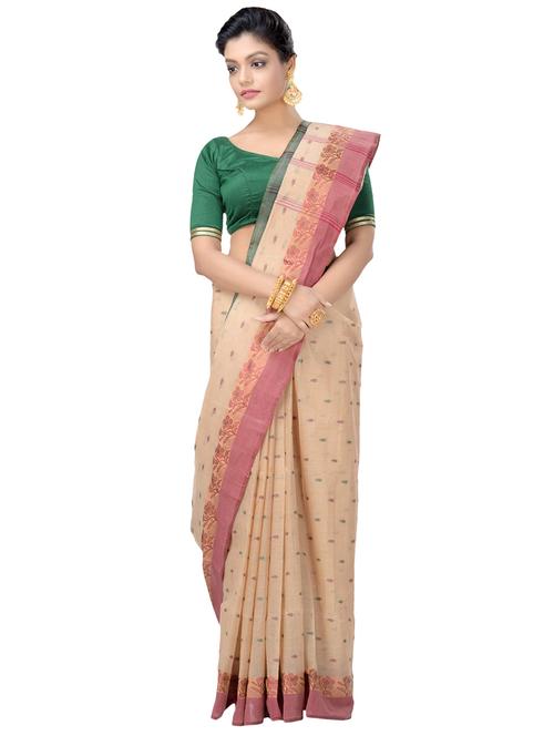 solid bordered tant saree - 16465900 - Very Small Image - 1