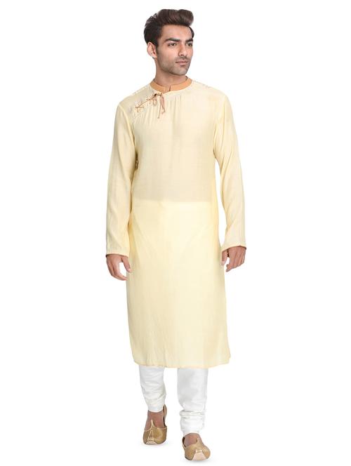 yellow silk blend solid long kurta - 16466182 - Very Small Image - 1