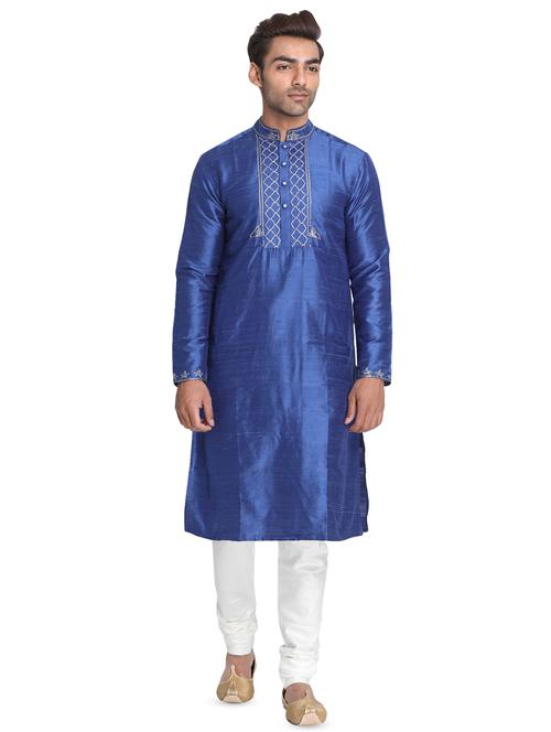 dark blue solid long kurta with embroidered neckline - 16466210 - Very Small Image - 1
