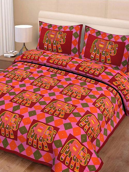 elegant design cotton printed double bedsheet with 2 pillow cover - 16467497 - Very Small Image - 1