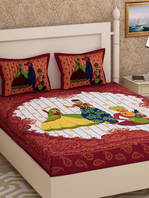 elegant design cotton printed double bedsheet with 2 pillow cover - 16467512 - Very Small Image - 1