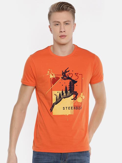 orange chest print t-shirt - 16467650 - Very Small Image - 1