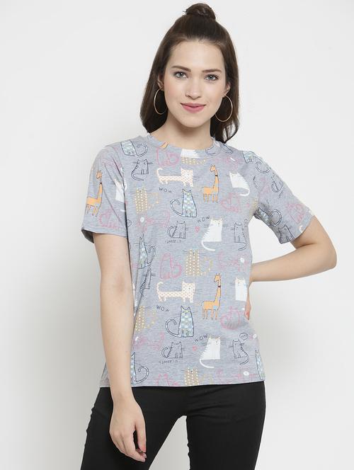 crew neck quirky printed tee - 16468263 - Very Small Image - 1
