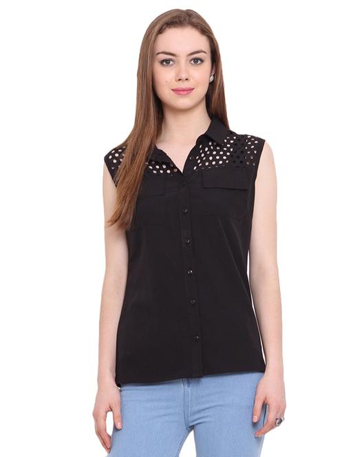 pocket patch cutout lace detail shirt - 16468382 - Very Small Image - 1