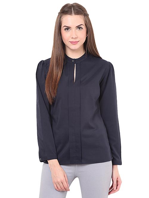 keyhole neck pleat detail shirt - 16468391 - Very Small Image - 1
