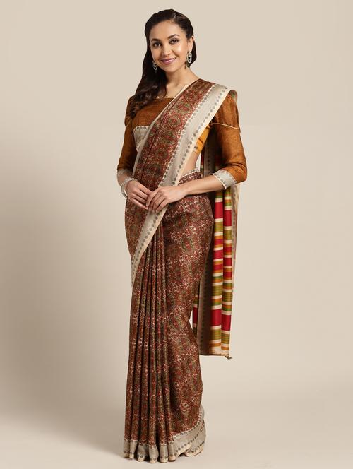 kalamkari printed saree with blouse - 16470190 - Very Small Image - 1