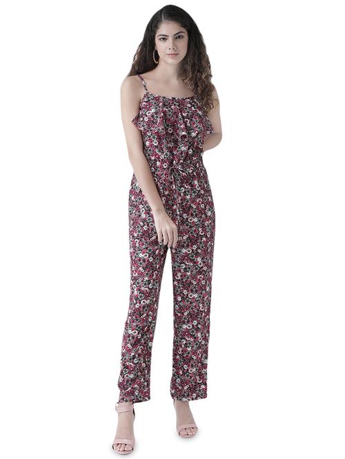tie front ruffle detail floral jumpsuit - 16470604 - Very Small Image - 1