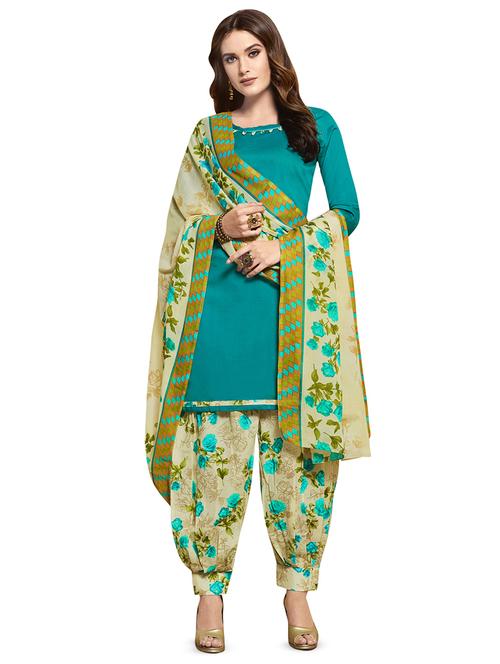 turquoise cotton unstitched suit - 16471322 - Very Small Image - 1