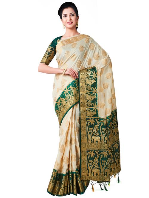 solid kanjivaram saree with blouse - 16471426 - Very Small Image - 1