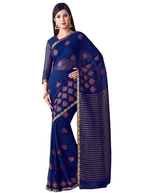 embroidered banarasi saree with blouse - 16471440 - Very Small Image - 1