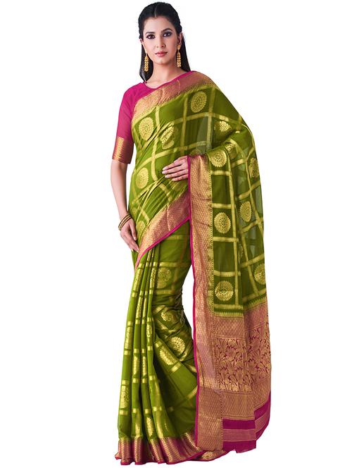olive. chiffon patola saree with blouse - 16471445 - Very Small Image - 1