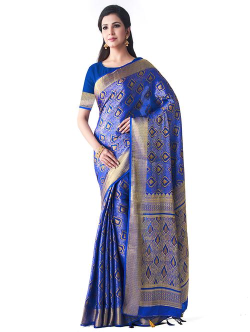 printed kanjivaram saree with blouse - 16471452 - Very Small Image - 1