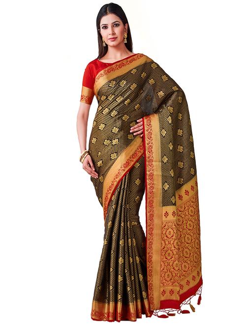 floral kanjivaram saree with blouse - 16471473 - Very Small Image - 1