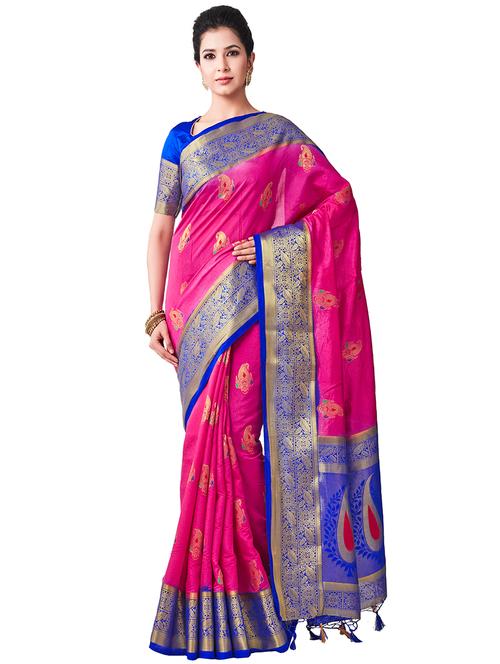 women's paisley pink colored saree with blouse - 16471481 - Very Small Image - 1