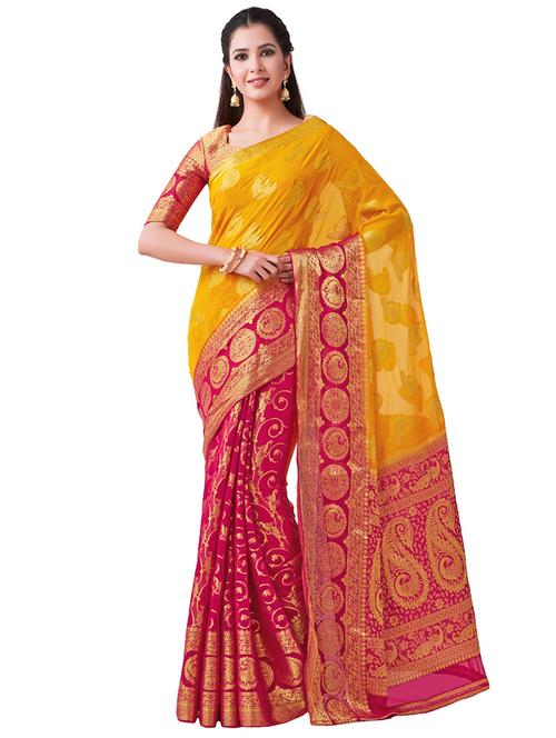 half & half kanjivaram saree with blouse - 16471487 - Very Small Image - 1
