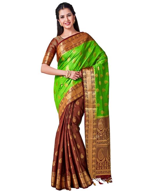 half & half kanjivaram saree with blouse - 16471501 - Very Small Image - 1