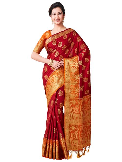 floral kanjivaram saree with blouse - 16471511 - Very Small Image - 1