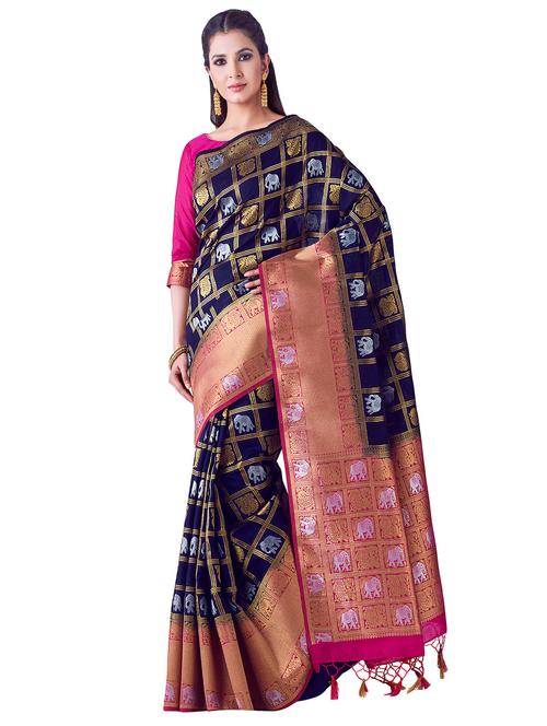 self-design kanjivaram saree with blouse - 16471526 - Very Small Image - 1