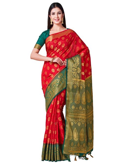 self-design kanjivaram saree with blouse - 16471550 - Very Small Image - 1