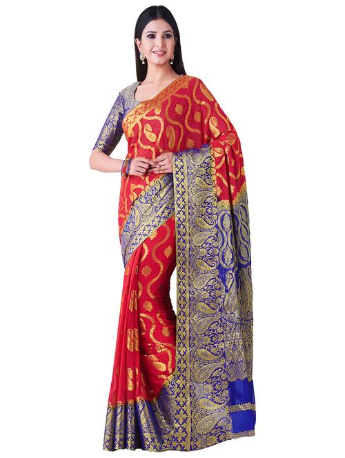 self-design kanjivaram saree with blouse - 16471562 - Very Small Image - 1