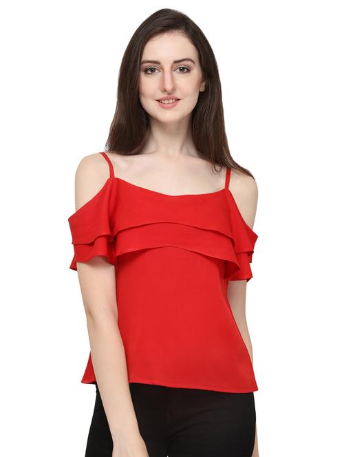 cold shoulder ruffled top - 16471574 - Very Small Image - 1