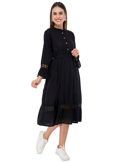 crochet lace button detail flared dress - 16471742 - Very Small Image - 1