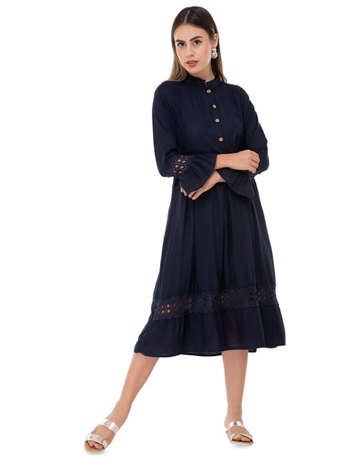 crochet lace button detail flared dress - 16471744 - Very Small Image - 1