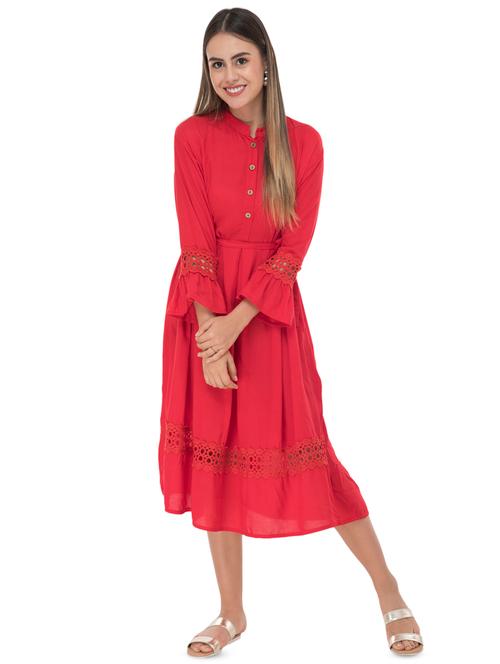 crochet lace button detail flared dress - 16471745 - Very Small Image - 1