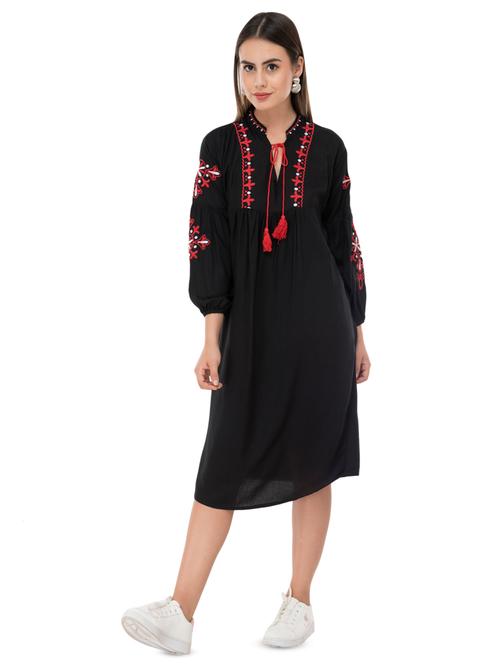 tassel tie up embroidered a-line dress - 16471750 - Very Small Image - 1