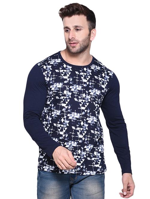 navy blue geometric print t-shirt - 16472608 - Very Small Image - 1