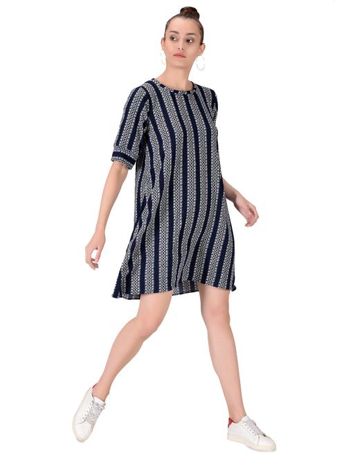 round neck striped a-line dress - 16475080 - Very Small Image - 1