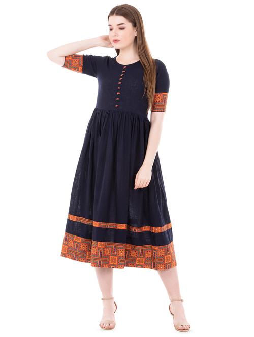 solid flared ethnic dress - 16475142 - Very Small Image - 1