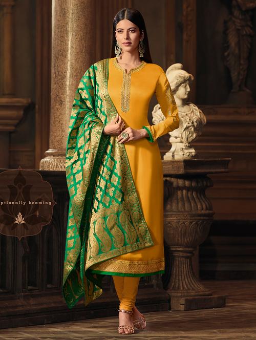 embroidered unstitched churidaar suit - 16477076 - Very Small Image - 1